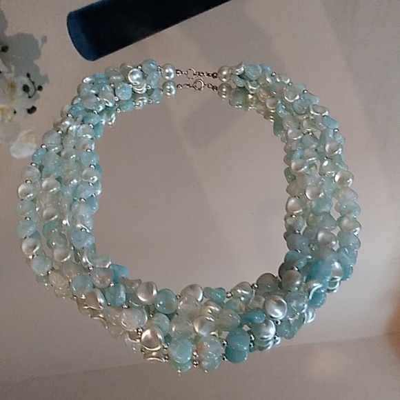 Multi Strain Light Blue Beaded Necklace - Picture 11 of 17